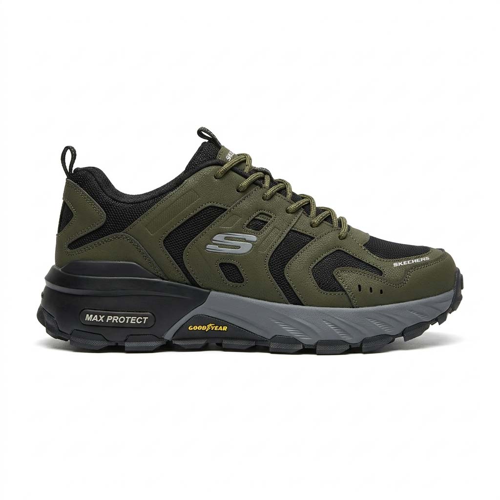 کفش کوهنوردی و طبیعت‌گردی و پیاده روی مردانه سبز مشکی Skechers Max Protect
