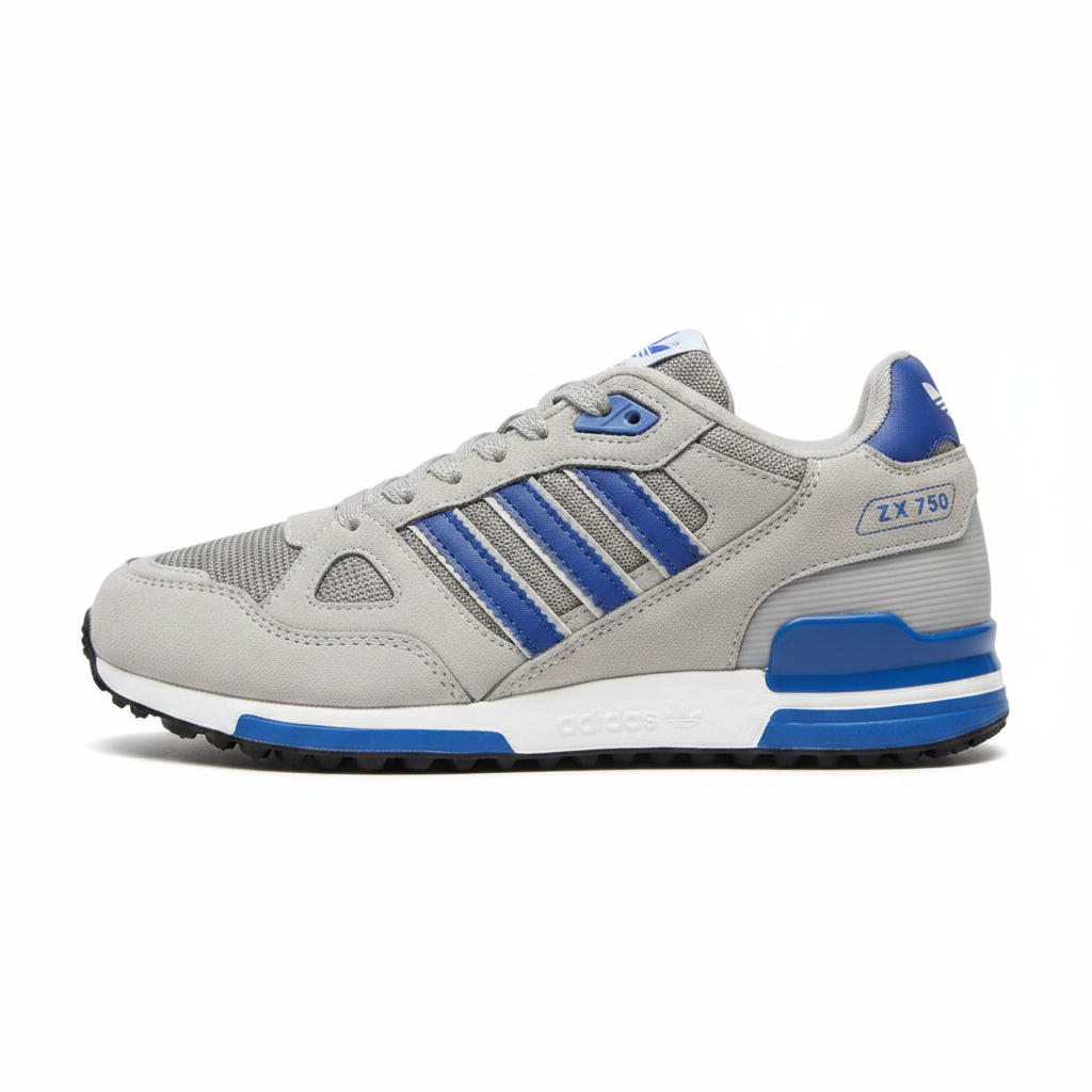 آدیداس ZX 750 رترو دهه ۸۰ | طوسی-آبی کلاسیک | مخصوص کلکسیون و استایل روزمره | 37-40