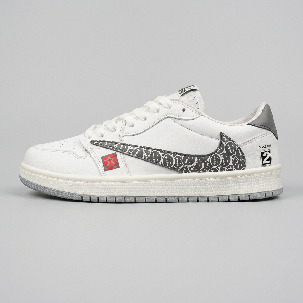 نایک ایر جردن 1 بدون ساق تراویس اسکات سفید طوسی (Nike Air Jordan 1 Low Travis Scott )