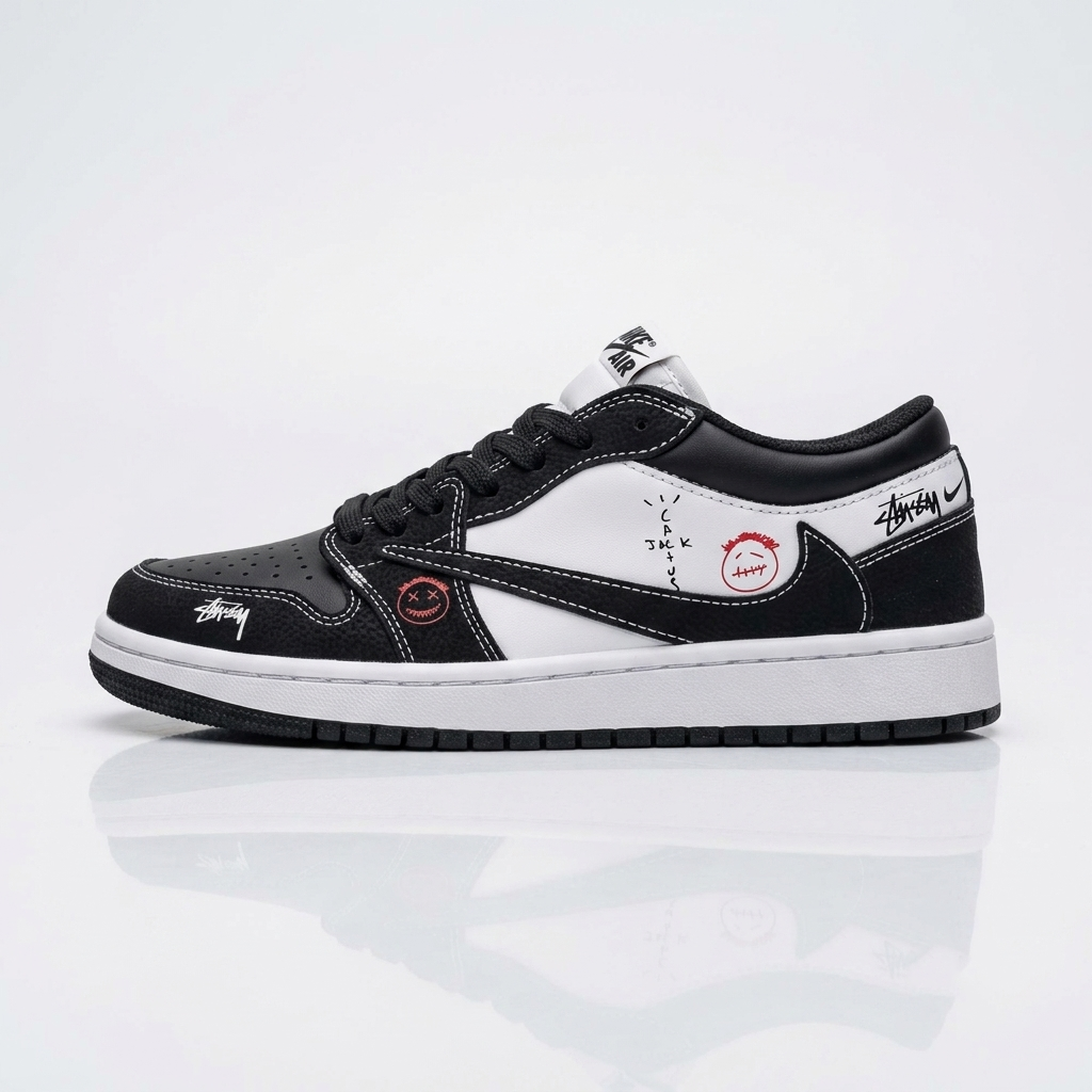 کتونی نایک ایر جردن 1 ترویس اسکات مشکی سفید  | Nike Air Jordan 1 Low Travis Scott | 38-41