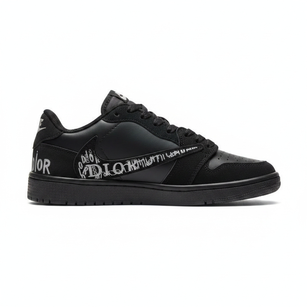 کتونی نایک ایر جردن 1 بدون ساق ترویس اسکات مشکی تمام  | Nike Air Jordan 1 Low Travis Scott  | 41-44